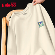 班尼路（Baleno）純棉T恤男長袖春秋季淺米色內(nèi)搭上衣舒適簡約oversize情侶體恤衫