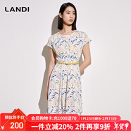 藍地（LANDI）不對稱(chēng)下擺圓領(lǐng)印花系帶連衣裙女夏季新款短袖裙子無(wú)腰帶 花色 L