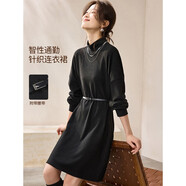 沫晗依美智性通勤風(fēng)顯瘦連衣裙2025冬季蝙蝠袖半高領(lǐng)針織腰帶裙子