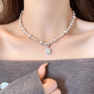 紫色珍珠項鏈夸張毛衣女輕奢感2026新款裝飾頸鏈吊墜母貝配飾 曼塔玫瑰色方糖珍珠項鏈