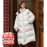 Olrain【5折】中長(cháng)款羽絨服女裝冬季寬松顯瘦時(shí)尚過(guò)膝鴨絨保暖外套 杏色 S