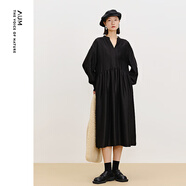 噢姆（AUM）【店鋪臻選】AUM噢姆2025年秋季新款波點(diǎn)肌理寬松收腰黑色連衣裙 黑色 S