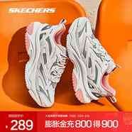 斯凱奇（Skechers）秋拼接鞋面舒適緩震戶(hù)外休閑跑步運動(dòng)老爹女鞋177592 白色/珊瑚色/WCRL 35