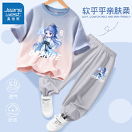 真維斯女童哪咤套裝兒童服裝2025夏季新款純棉t恤短袖冰絲敖丙上衣服 敖丙【吊染短袖+冰防蚊褲】06 120 【推薦體重37-45斤】