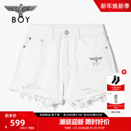 BOY LONDON夏女士短褲字母提花流蘇時(shí)尚白色牛仔短褲W53001 白色 28