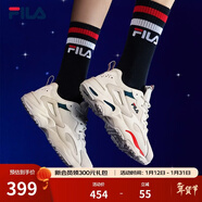 斐樂(lè )（FILA）男鞋跑步鞋輕便運動(dòng)鞋情侶款男女透氣慢跑鞋老爹鞋男子休閑鞋 微白/火紅-WR 41