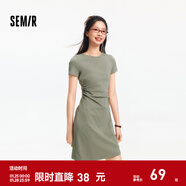 森馬（Semir）連衣裙女收腰T恤裙小心機夏季2025新款繡花圓領(lǐng)短裙簡(jiǎn)約休閑 橄欖綠A41805 S