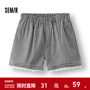 森馬休閑褲女寬松松緊腰氣質(zhì)溫柔2025新款夏季甜美風(fēng)蕾絲花邊短褲 白黑色調00419 XS