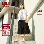 MUJI女式 強捻 抽褶裙 長(cháng)半身裙女裙子女裝格子裙25年夏季BE1VEC5S 黑色 XL （165/74A）