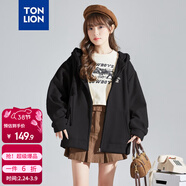 唐獅（TonLion）2025針織外套女休閑衛衣開(kāi)衫連帽上衣 無(wú)絨款黑色/二批 L