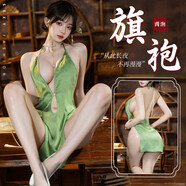 臻媚睡衣女情趣內衣暗紋提花顯大旗袍丁字褲套裝夫妻調情 綠色 0274