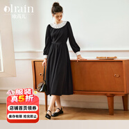 Olrain【5折】法式赫本風(fēng)連衣裙女春裝新款撞色花瓣領(lǐng)長(cháng)袖裙子 黑色 M
