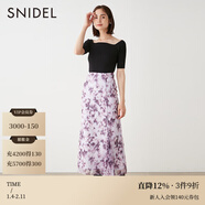 SNIDEL秋冬氣質(zhì)淑女高腰拼接百褶印花長(cháng)款雪紡半身裙SWFS234212 紫色 M (1)