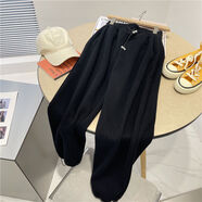 豬鼻扣抽繩衛褲女加絨百搭直筒休閑束腳運動(dòng)褲灰混搭 黑色 M M