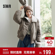 森馬（Semir）棉服女冬毛絨翻領(lǐng)手套寬松分割肌理2025復古休閑棉衣10A725112001