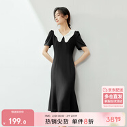 尚都比拉復古優(yōu)雅女神范連衣裙女夏季V領(lǐng)修身收腰中長(cháng)裙 黑配白 L 