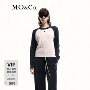 MO&Co.毛衣針織衫綿羊毛山羊絨復古麻花絞花撞色插肩袖紅色摩安珂 冰粉色 M 165