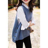 寧蔚2026春秋新款無(wú)袖針織馬甲寬松圓領(lǐng)毛衣背心女韓版百搭坎肩XXY 霧霾藍【原版】 XL 建議120-130斤