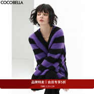 COCOBELLA撞色寬條紋粗針毛衣松弛感穿搭蝙蝠袖V領(lǐng)針織上衣MZ925 條紋 M
