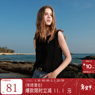 三彩2025秋款鏤空鉤花針織衫無(wú)袖圓領(lǐng)度假風(fēng)套頭衫背心M 經(jīng)典黑 S 155/80A