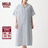 MUJI MUJI 女式 法國亞麻水洗 五分袖開(kāi)襟連衣裙 BCL08C0S