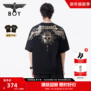 BOY LONDON【暗黑羅盤(pán)】夏情侶款短袖權杖印花炸街潮牌T恤N01906 黑印金N01906 經(jīng)典升級款 XL