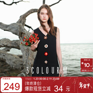 三彩2025夏季新款背心百褶裙V領(lǐng)無(wú)袖連衣裙手工勾花短裙M