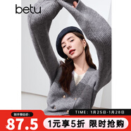 百圖betu女裝冬季新款毛衣假兩件撞色領(lǐng)下擺開(kāi)叉設計毛衣2410T34 灰色 XS