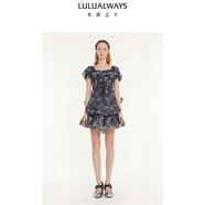 LULUALWAYS我愛(ài)露露24夏季新款宮廷風(fēng)重工歐根紗印花蓬蓬裙連衣裙 紫色 S