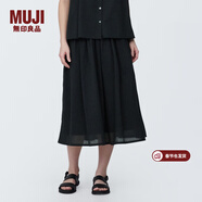 MUJI女式強捻抽褶裙長(cháng)半身裙紗裙薄荷曼波風(fēng)純棉全棉裙子女裝半裙 黑色 L 165/70A