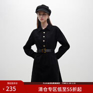 范思藍恩23FS14340文藝復古燈芯絨連衣裙女冬新款內搭中長(cháng)裙 黑色 XS