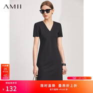 AMII女裝2025氣質(zhì)墊肩V領(lǐng)連衣裙夏季新款溫柔風(fēng)小黑裙修身 黑色 S 155/80A