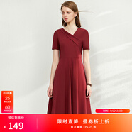 AMII女裝2025法式赫本風(fēng)氣質(zhì)黑色連衣裙女新款V領(lǐng)a字裙修身 酒紅 L (165)