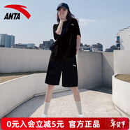 安踏（ANTA）運動(dòng)套裝女冰絲速干T恤短褲女士秋季薄短袖跑步健身運動(dòng)服體考女 黑色-兩件套 【拉鏈款】 XL