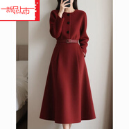 夏典素訂女王（SE.PSTP）2025秋冬新款法式復古優(yōu)雅連衣裙氣質(zhì)收腰紅色減齡洋氣中長(cháng)連衣裙 紅色【送腰帶】今年流行的輕奢品牌 L 建議106-115斤