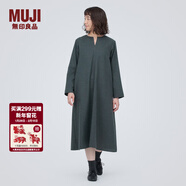 MUJI女式 起毛 V領(lǐng)長(cháng)袖連衣裙 女款長(cháng)裙裙子秋冬 女裝 BC2FBC3A 炭灰色 L (165/88A)