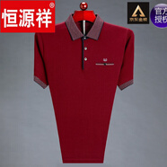 恒源祥桑蠶絲短袖T恤男士休閑舒適免燙高端翻領(lǐng)大碼中年爸爸裝透氣打底  紅色HYX9828W L 170建議115-135斤