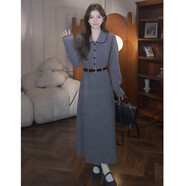 FHHUABD氣質(zhì)灰色針織毛衣連衣裙子女秋冬季2026配大衣的內搭打底長(cháng)裙 【灰色】含腰帶【清冷富家千金穿搭/江浙滬/重要場(chǎng)合 L 55/60kg 獨特超好看的連衣裙