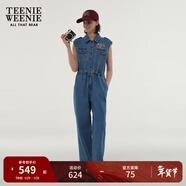 Teenie Weenie小熊女裝無(wú)袖背心連體衣牛仔褲長(cháng)褲復古美式時(shí)髦女 中藍色 S (160)