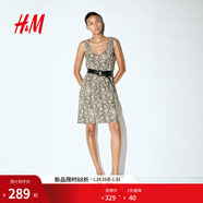 H&M女裝背心式連衣裙2025夏季新款配腰帶修身通勤連身裙1293354 淺米色/蛇紋 S 160/88