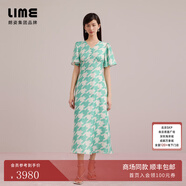 LIME朗姿集團LIME萊茵藝術(shù)幾何圖案連衣裙麥田綠25夏新款收腰長(cháng)裙 麥田綠色 S
