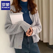 羅蒙（ROMON）針織衫女秋新款氣質(zhì)套頭減齡保暖紅色龍年本命年毛衣上衣女早春 灰色F款 均碼 建議80-140斤