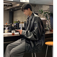 OEMG美式機車(chē)PU皮衣外套男女春秋冬季痞帥高街潮流寬松情侶夾克上衣服 黑色常規款 2XL [建議140-160斤]