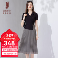 經(jīng)典故事（JANE STORY）夏季氣質(zhì)西裝領(lǐng)假兩件碎花雪紡裙2024新款設計感西裝拼接連衣裙 黑白千鳥(niǎo)格 XL