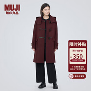 MUJI女式 羊毛混牛角扣大衣長(cháng)款連帽毛呢呢子外套秋冬季外衣女裝 深紫紅色 XL (165/92A)