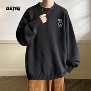 OEMG  半高領(lǐng)毛衣男春秋冬季加絨加厚套頭線(xiàn)衣潮牌寬松打底針織衫外套 DMY343黑色 XL [建議120-135斤]
