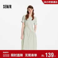 森馬（Semir）連衣裙女夏不規則拼接木耳邊泡泡袖收腰設計感中長(cháng)裙101325114041