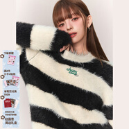 CHUU綠條紋針織衫女2025春冬新品絨毛辣妹基礎字母刺繡中長(cháng)款毛衣 黑白條紋 均碼