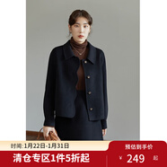 獨束大碼女裝全羊毛復古毛呢套裝女冬季新款胖mm短款雙面呢外套 黑色外套 2XL