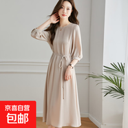 【240406】【閑庭漫步】?jì)蓪?00重磅上衣真絲連衣裙100%桑蠶絲 淺卡色 XL